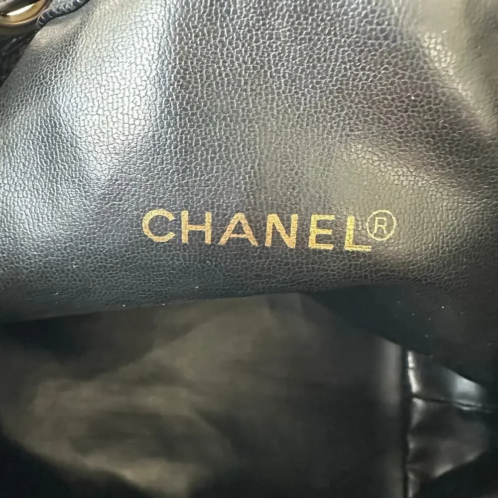 Chanel Vintage Caviar Drawstring Bucket Bag Black Leather Gold Hardware